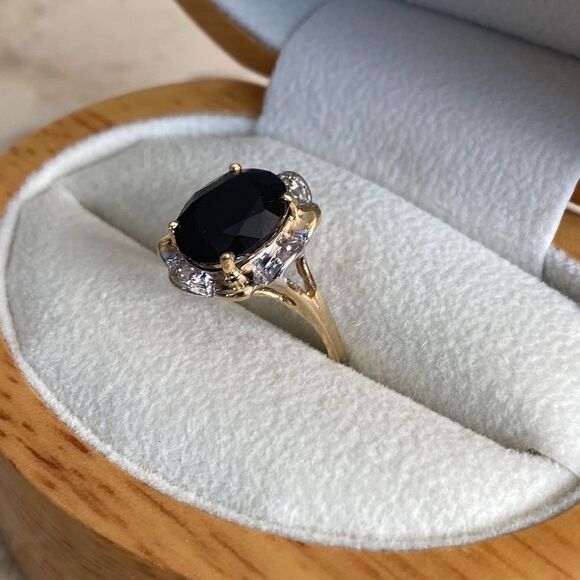 6.14 Carat Natural Blue Sapphire & Diamond 14K Gold Halo Ring GLA Certified - Picture 4 of 11